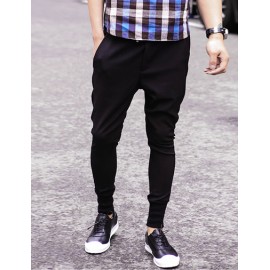 Casual Slanted Pocket Harem Pants in Black