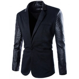 Fashionable Lapel PU Panel Slim Fit Blazer