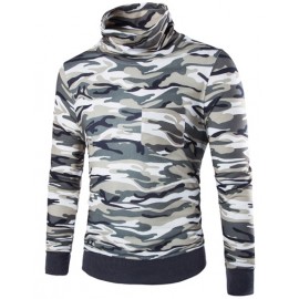 Basic High Neck Slim Fit Camouflage Print Sweatshirt