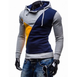 Fancy Long Sleeve Slim Fit Color Blocking Drawstring Hoody