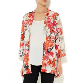 Bali Trendy Floral Printed Split Side Kimono with 3/4 Sleeve Size:S-L