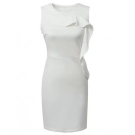 Celeb Slanted Ruffle Trim Bodycon Tank Dress in White