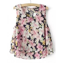 Gorgeous Pink Floral Layered Trim Tank Top