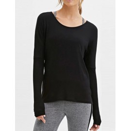 Seductive Round Neck Long Sleeve Tee with T Shape Back