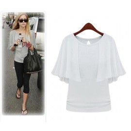 Fashion Women O-Neck Solid Cape Cloak Style Blouse Tops Casual Wear 