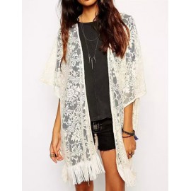 Exquisite Short Sleeve Lace Cape Coat in Tassel