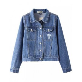 Classic Denim Cropped Jacket with Twins Pockets Size:S-XL