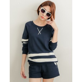 Fashion Two-Tone Stripes Sweatshirt and Shorts S-XL