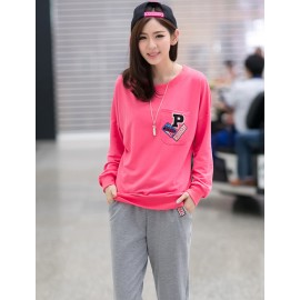 Casual Patch Pocket Trim Sweatshirt and Pants M-2XL