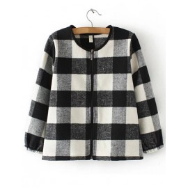 Korean Style Plaid Boxy Jacket with Zipper Closure Size:S-L