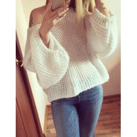 Leisure Round Neck Bishop Sleeve Sweater in White