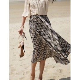 Fantastic Geometric Figure Flared Hem Chiffon Skirt Size:S-L