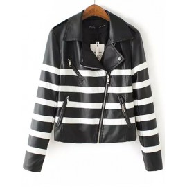 Punk Rock Style PU Leather Moto Jacket in Monochrome Size:S-L