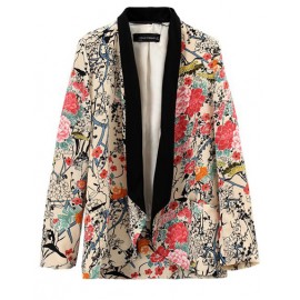 Beauty Floral Coat in Color Block Trim